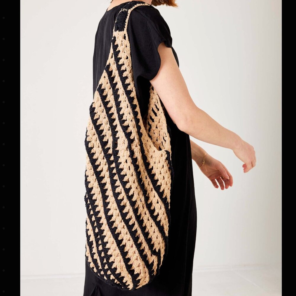 MerSea - Carly Crochet Boho Bag - Natural-Black Stripe